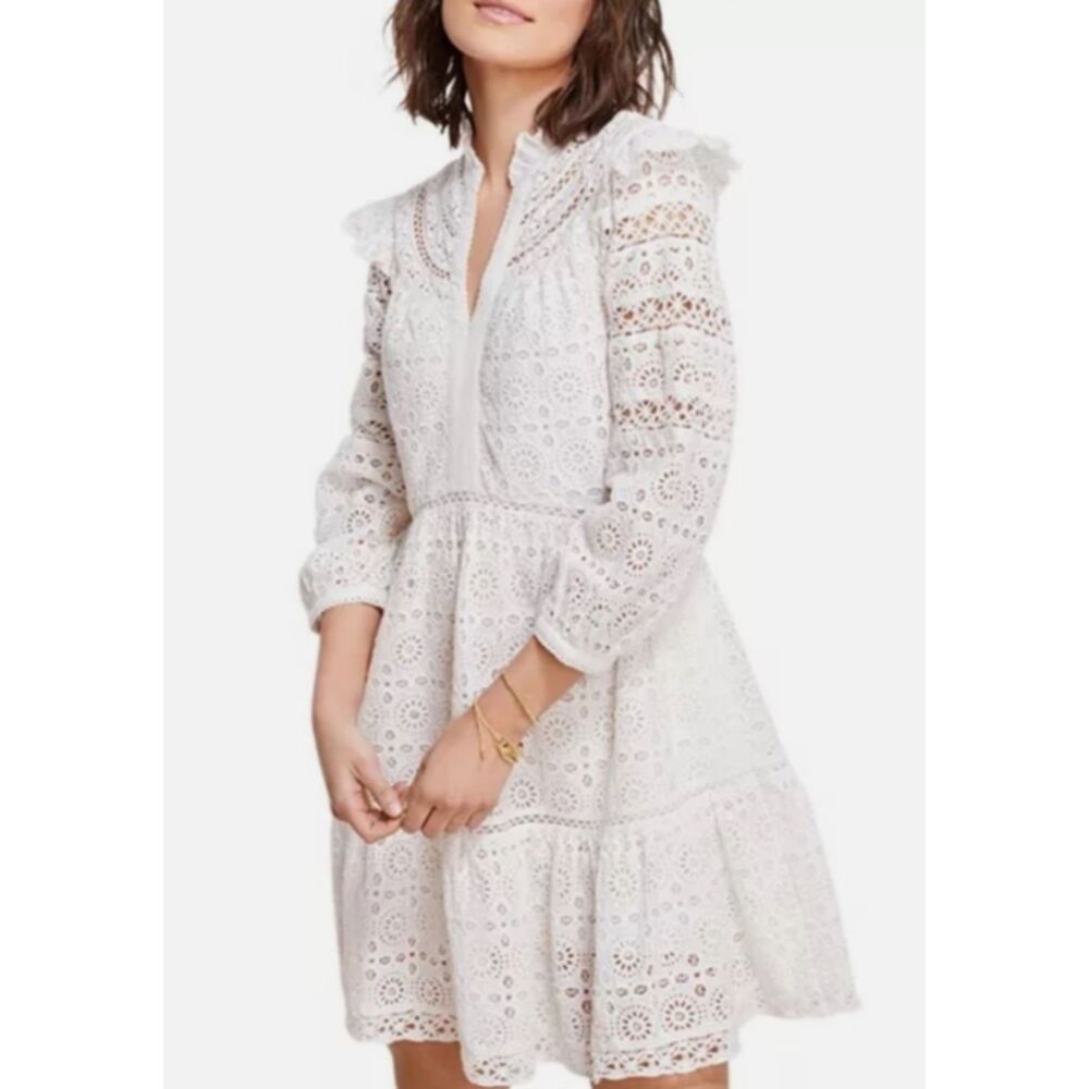 Vineyard Vines White Lace Tiered Eyelet Ruffle Mini Dress Medium
